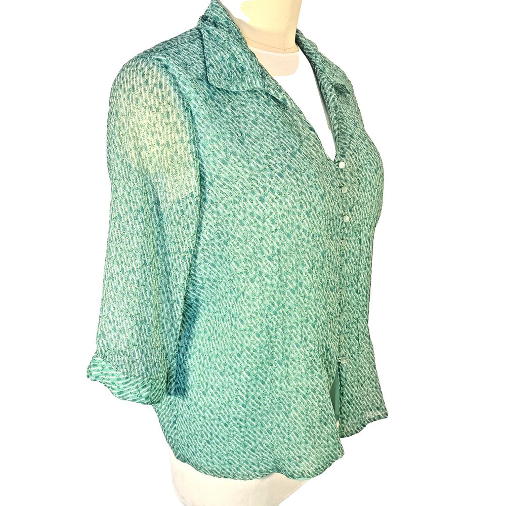 Avenue Blouse Womens 22/24 Soft Green Button Up Collared 3/4 Sleeve - Picture 4 of 12